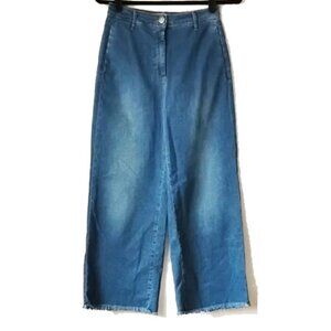 Shaft Italy Mara Summer Denim Silk Stretch Wide Leg Cropped Pants 27 Raw Hem